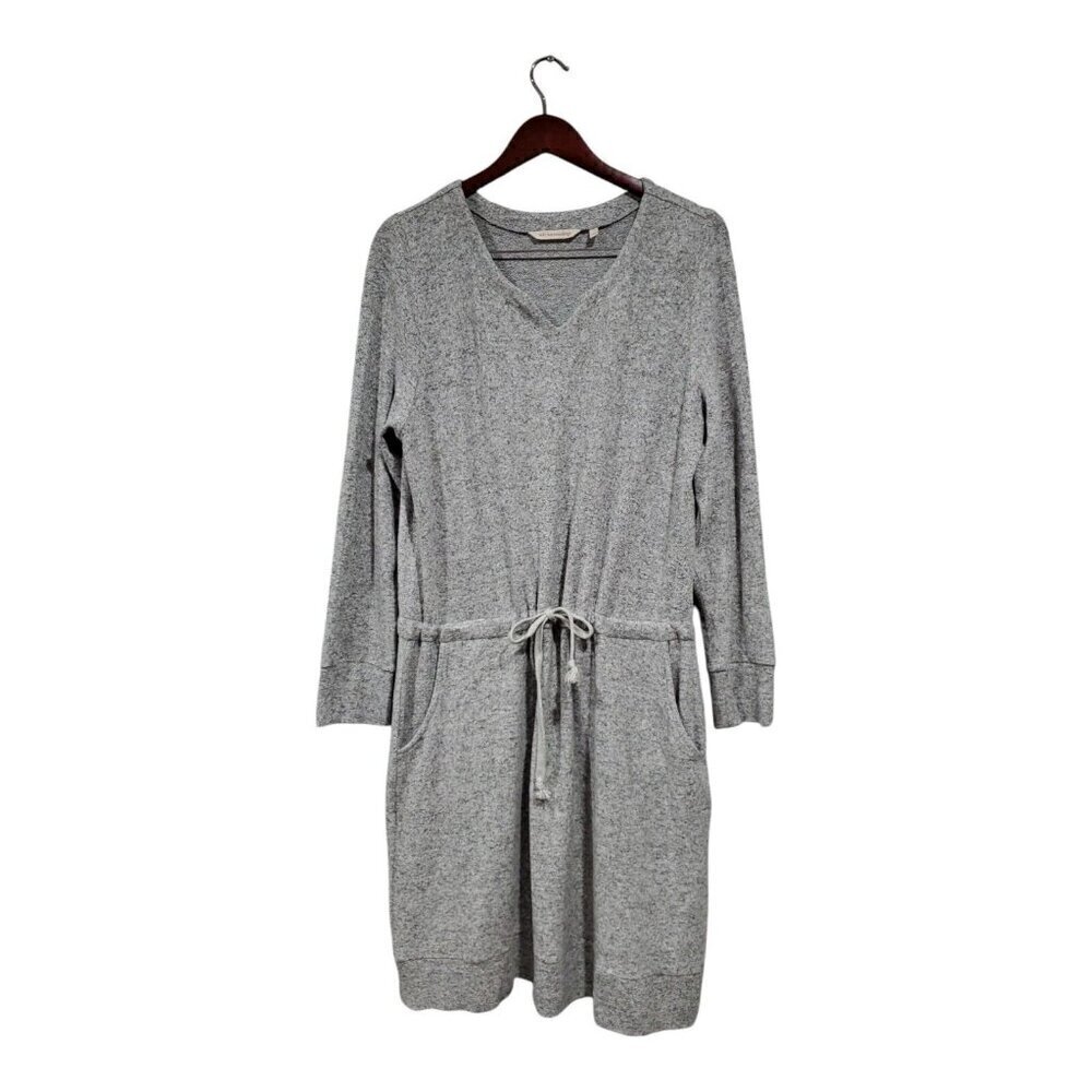 Soft Surroundings Dress Gray Plush Fleece Cozy V-Neck Drawstring Pockets Size M